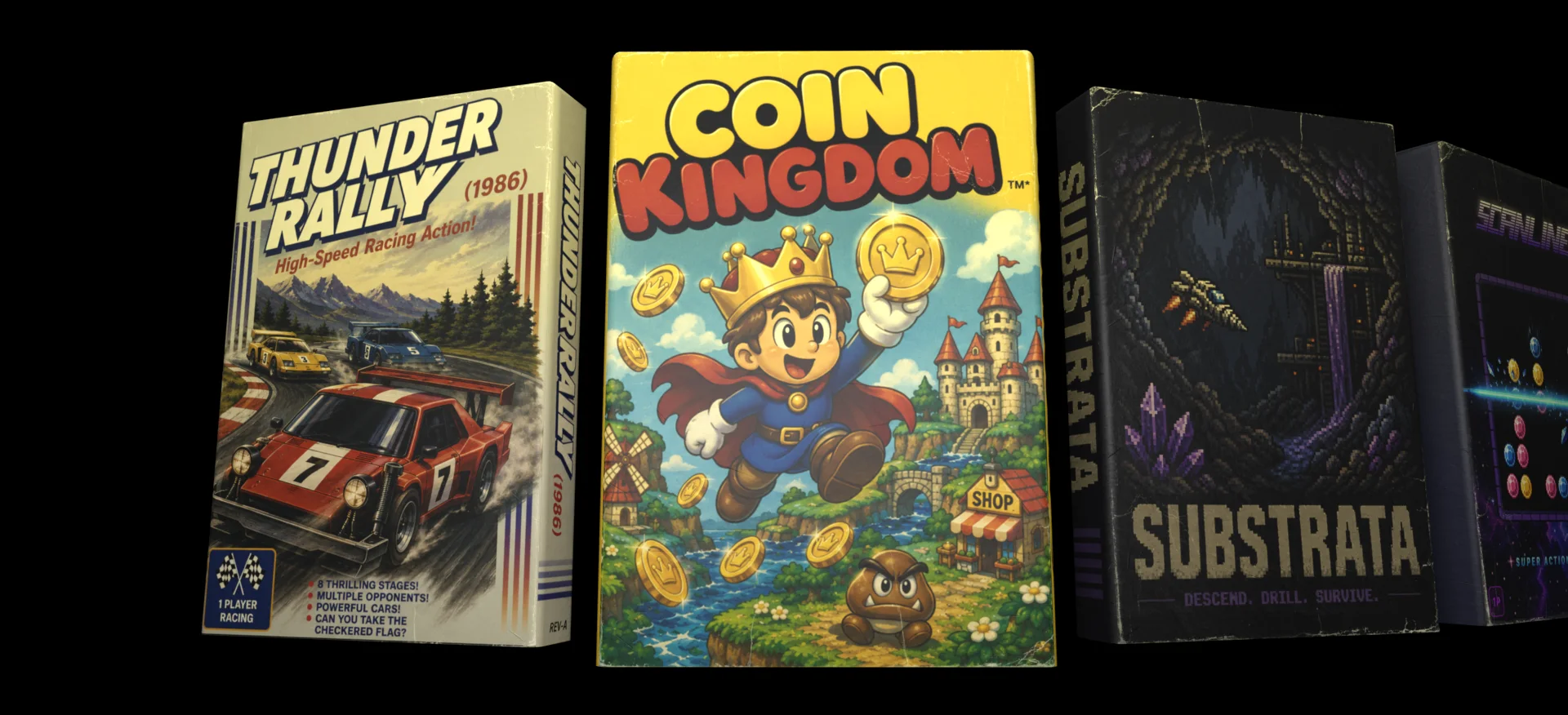 Retro game boxes rendered in 3D